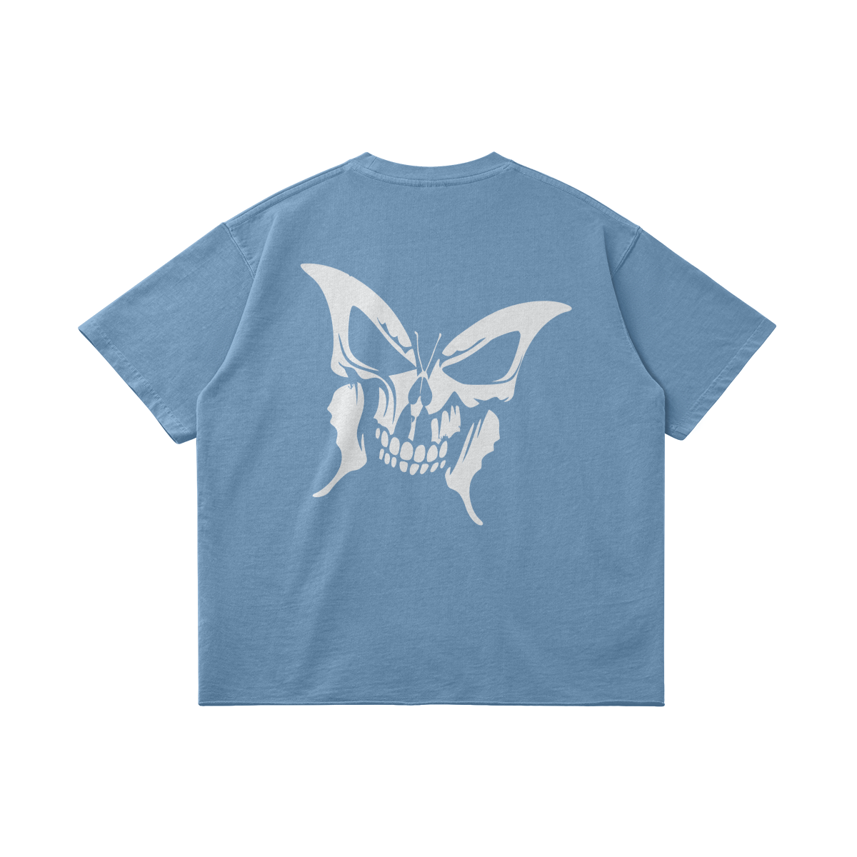 B FLY SKULL - Back Logo Faded Look Raw Hem Loose T