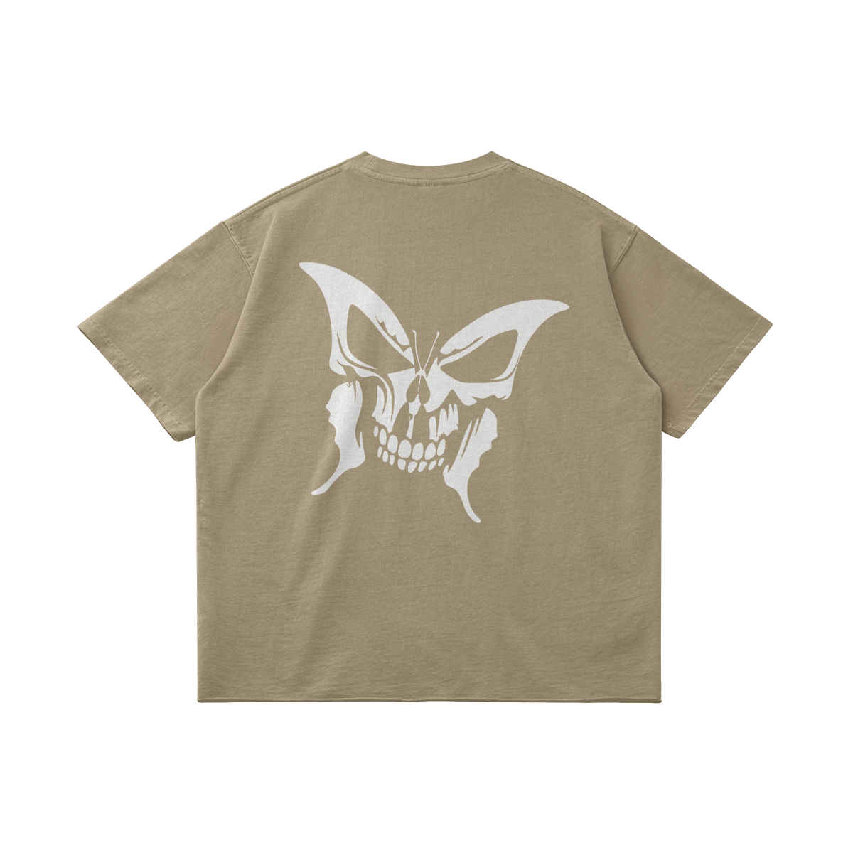 B FLY SKULL - Back Logo Faded Look Raw Hem Loose T